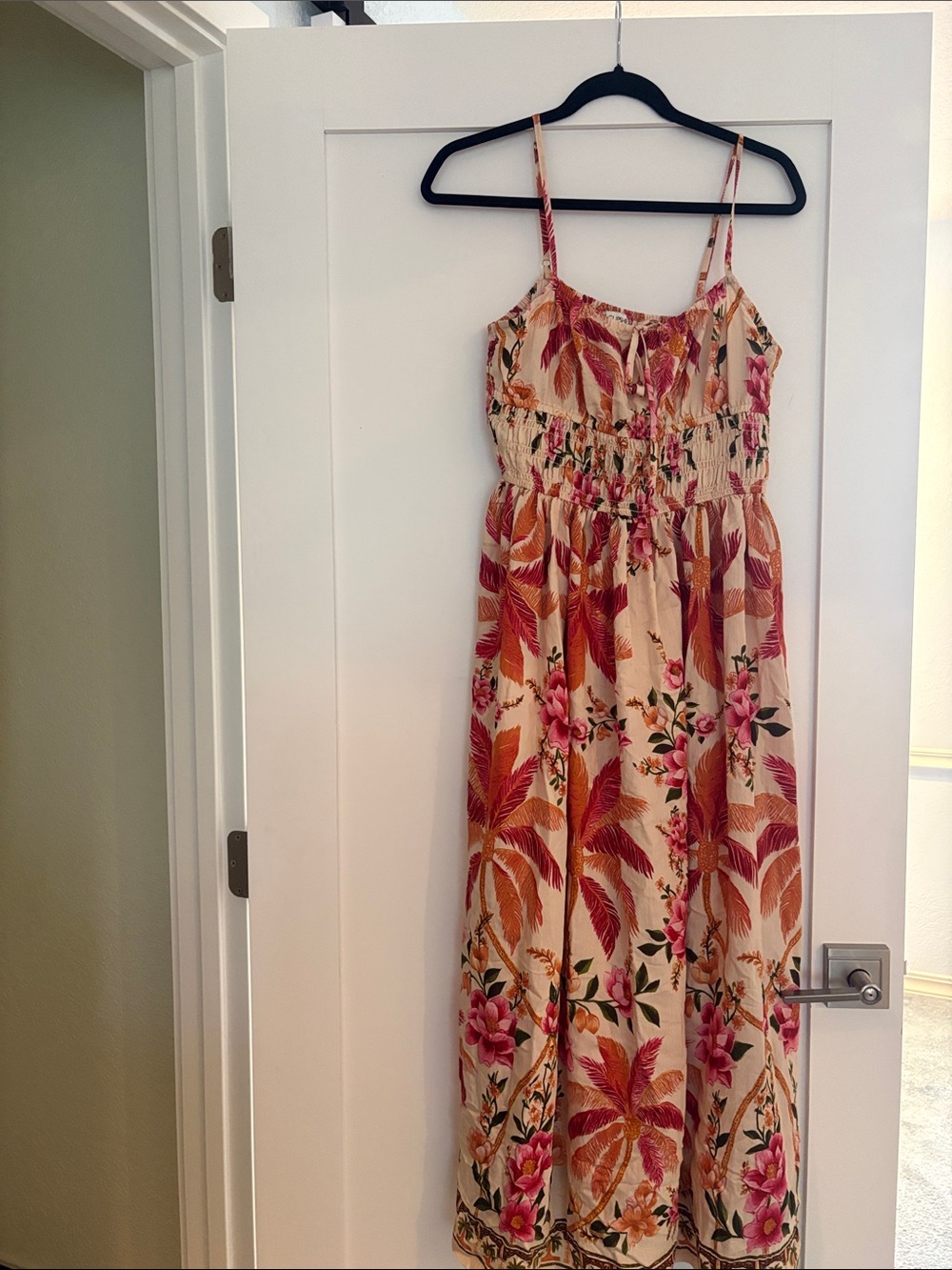 Cupshe Cream Midi Dress with Pink & Orange Tropical Print Sz Large